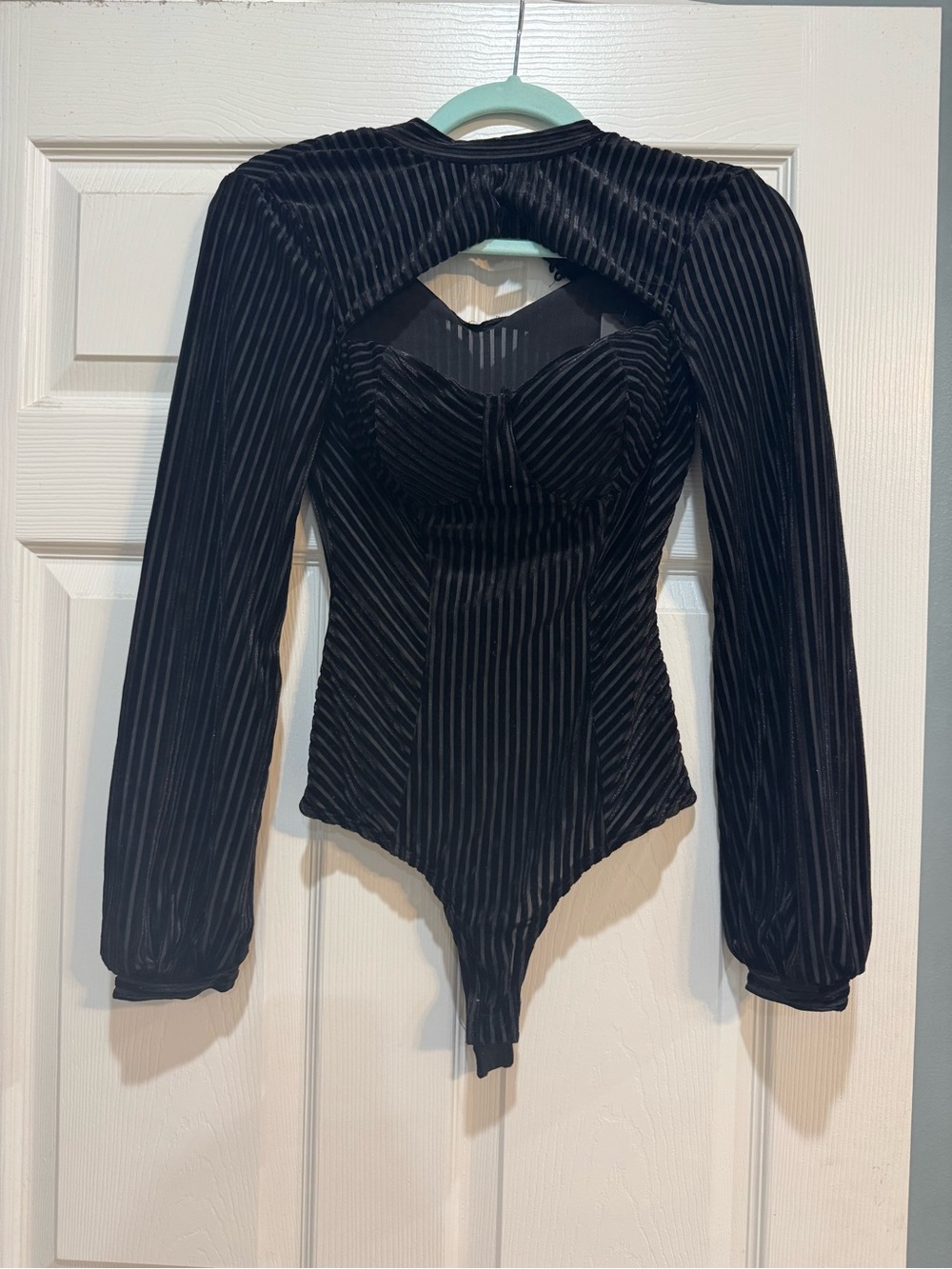 Black Velvet Striped Long Sleeve Bodysuit